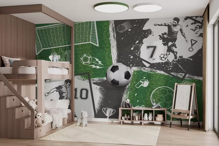 fototapet Jucători de fotbal, minge și teren w03121