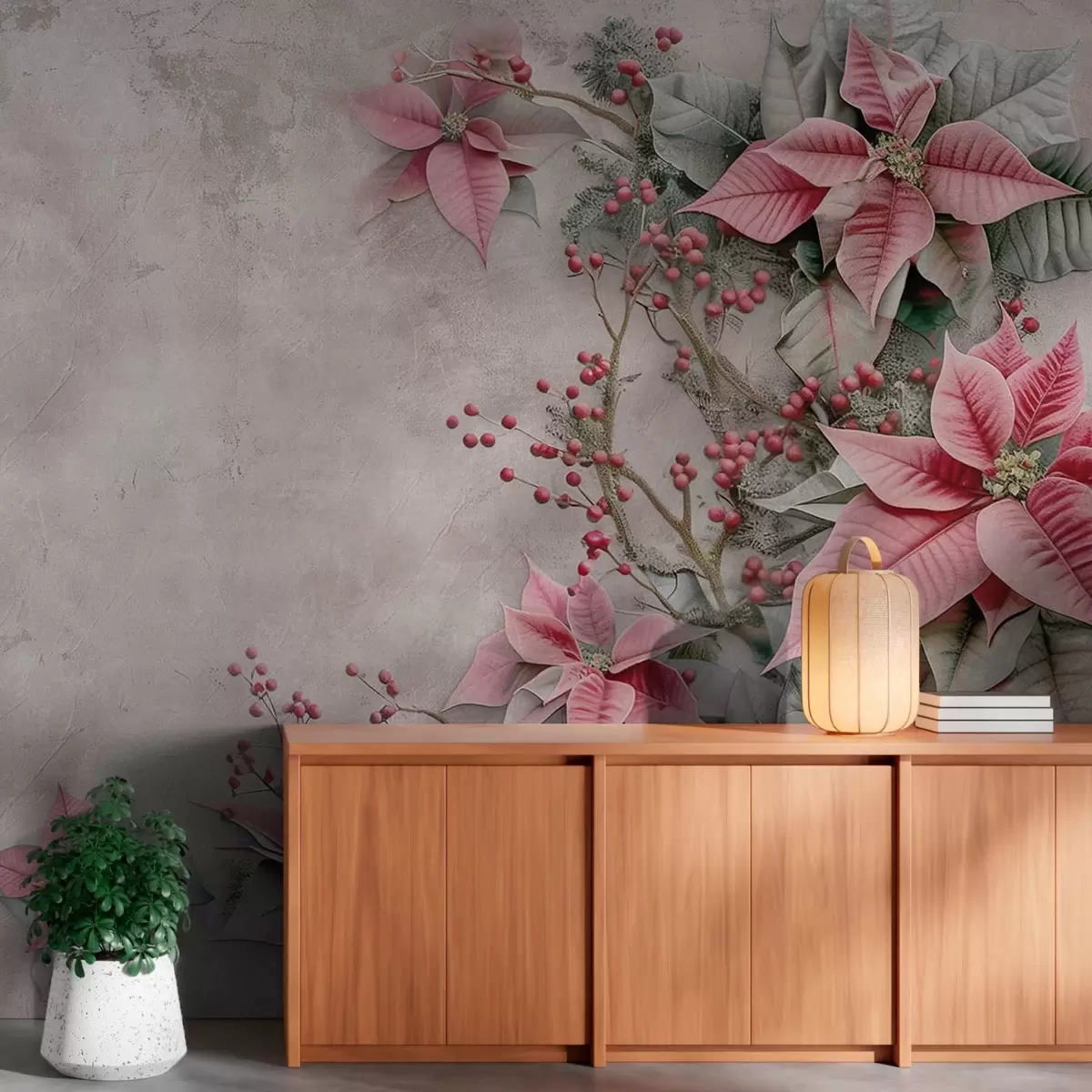 fototapet Poinsettia flori pe un fundal de beton în vârstă w08798