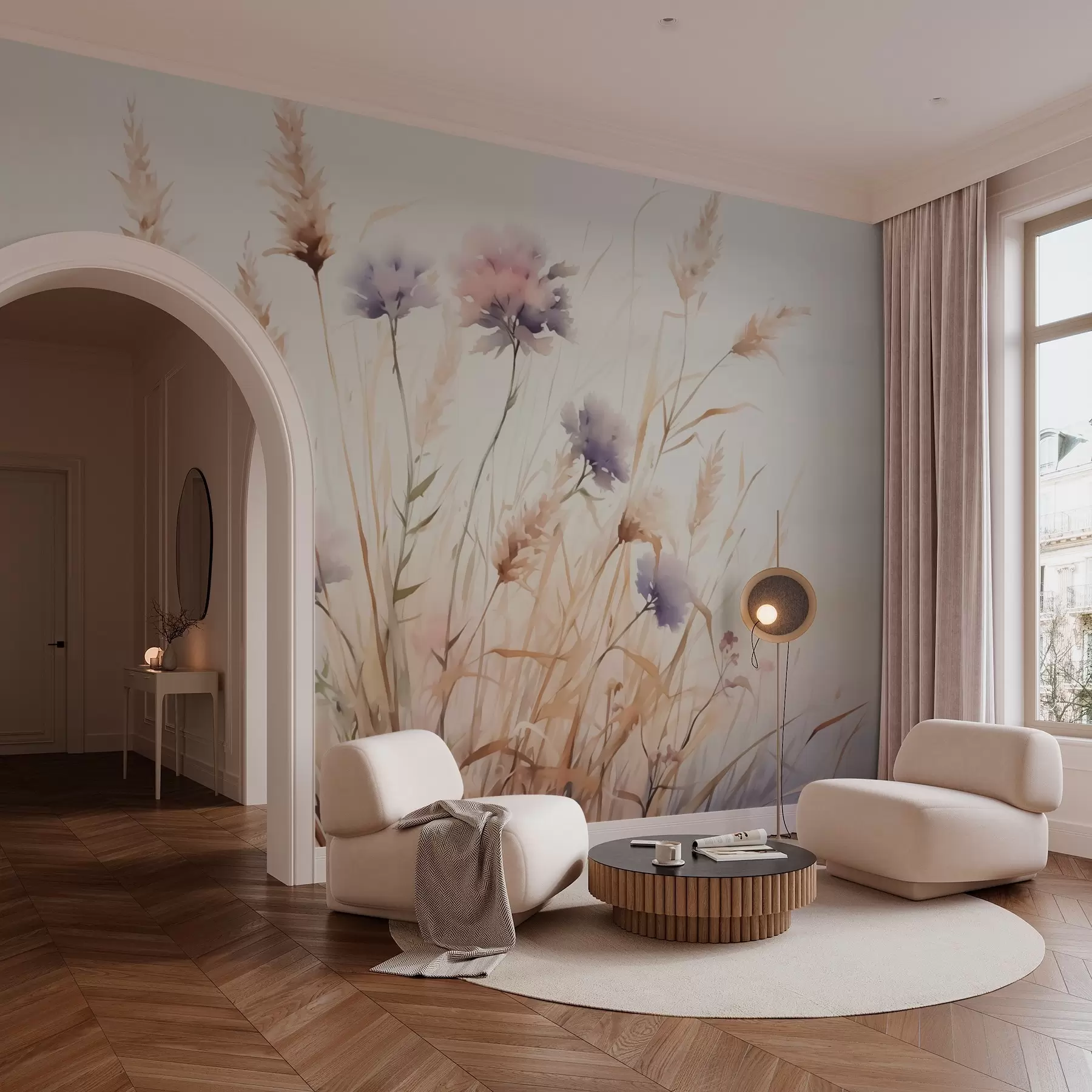 fototapet Flori sălbatice în iarbă uscată imitație de acuarelă w03174