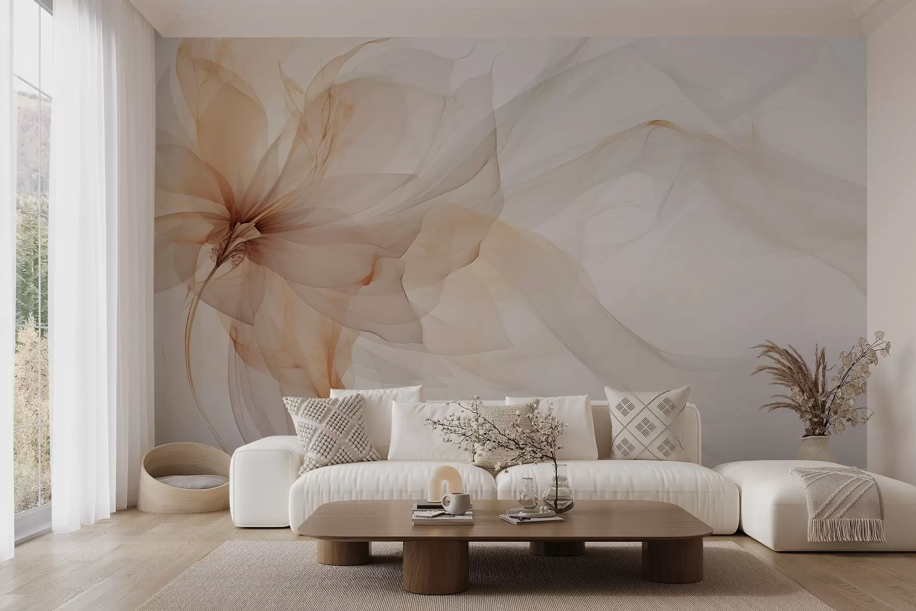 fototapet Floare eterică cu linii delicate translucide în tonuri pastelate w03162