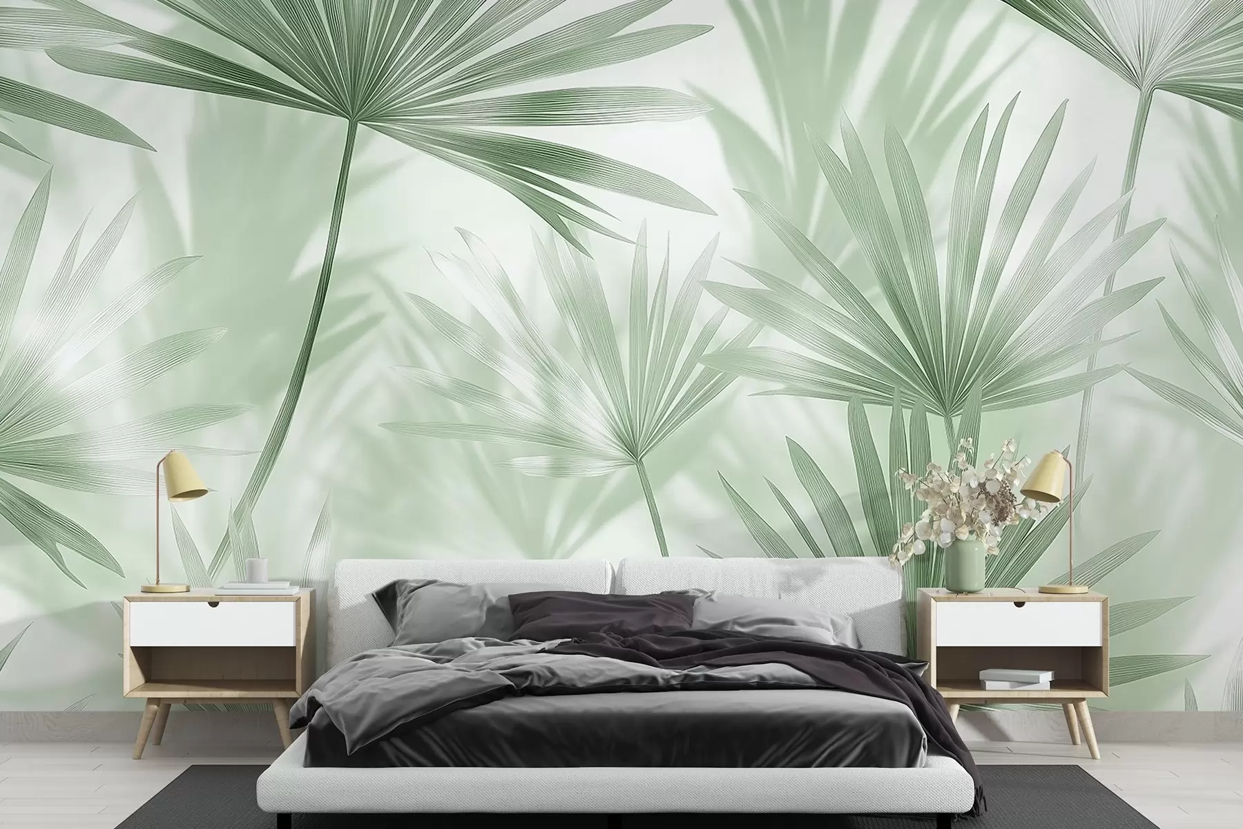 fototapet Frunze de palmier, model floral, minimalism, tropical, culori verzi w03152v2