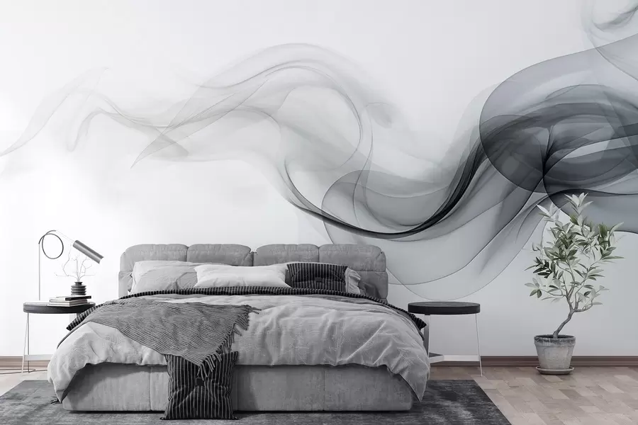 fototapet Fum negru translucid, un design abstract pe un fundal alb w08813