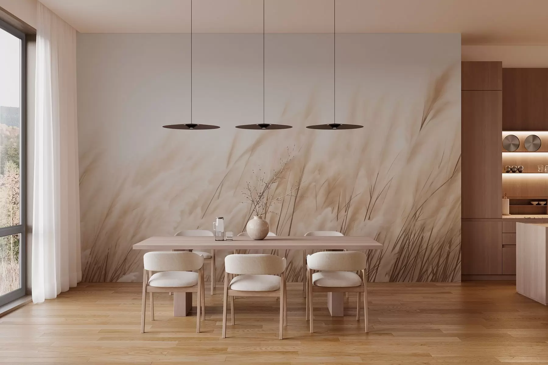 fototapet Spikelets în culori bej pastel w03244