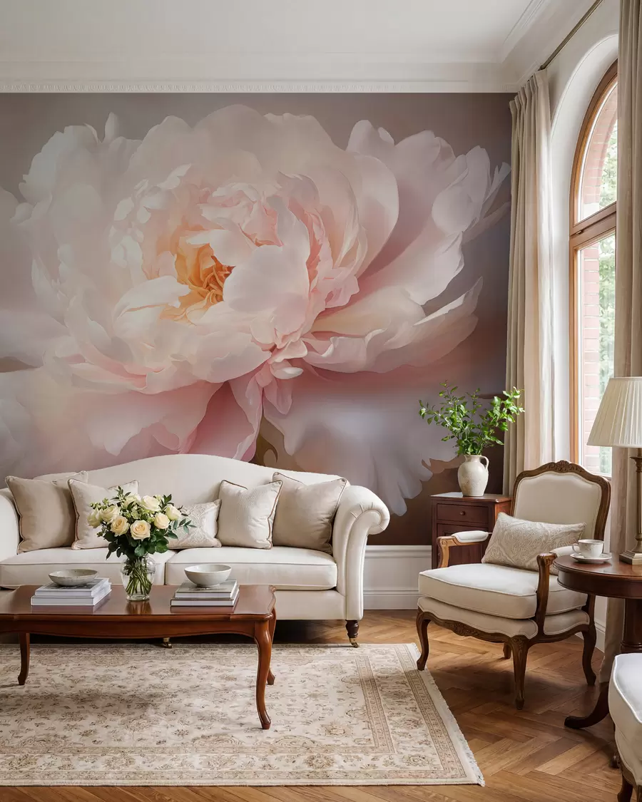 fototapet Floare de bujor înfloritoare într-o paletă de culori delicate w03247