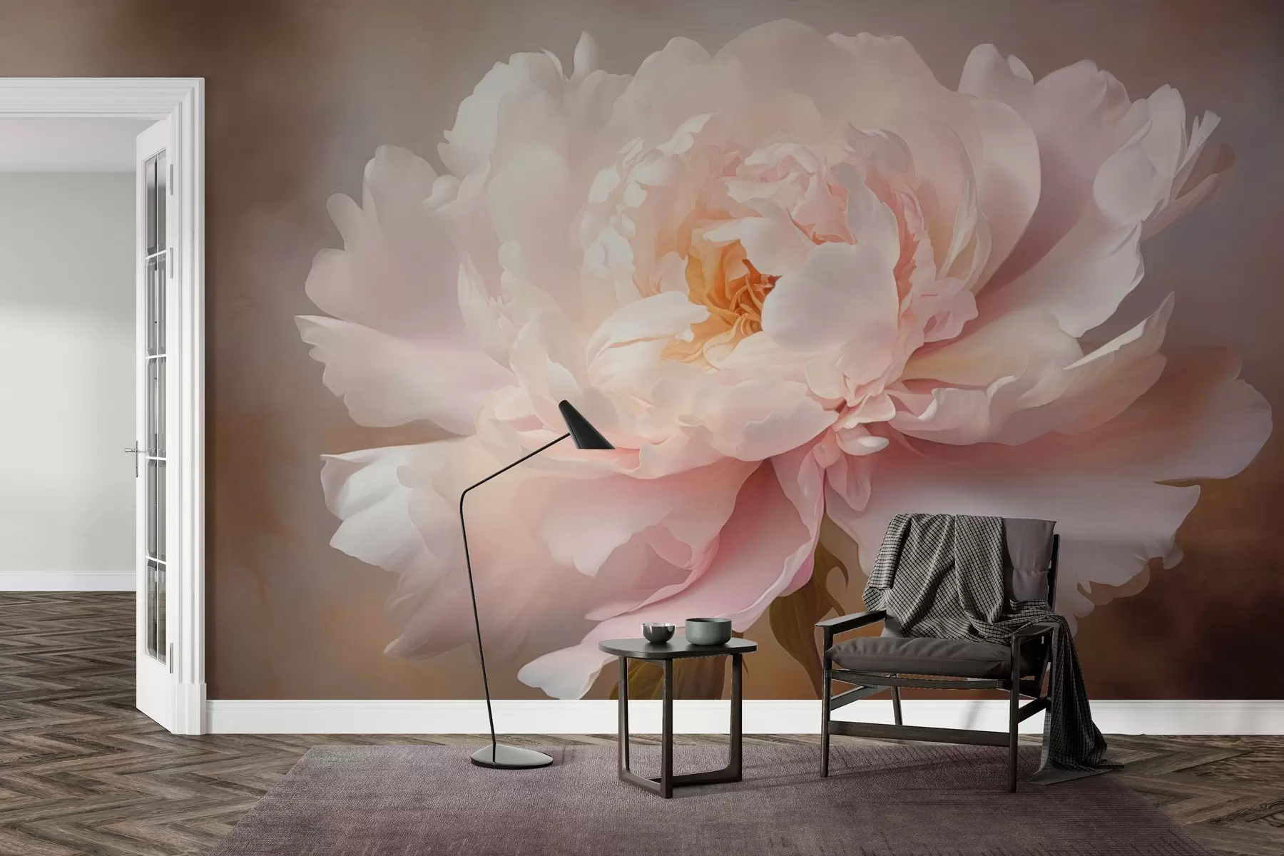 fototapet Floare de bujor înfloritoare într-o paletă de culori delicate w03247