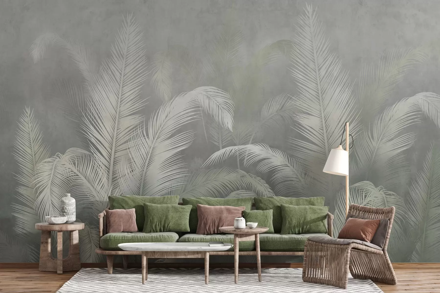 fototapet Tropical frunze de palmier în stil grunge în culoarea verde w03250v2
