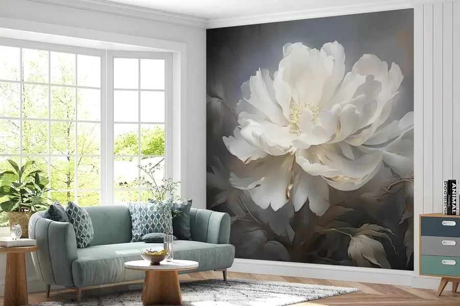 fototapet Floare mare albă abstractă pe un fundal întunecat w08859
