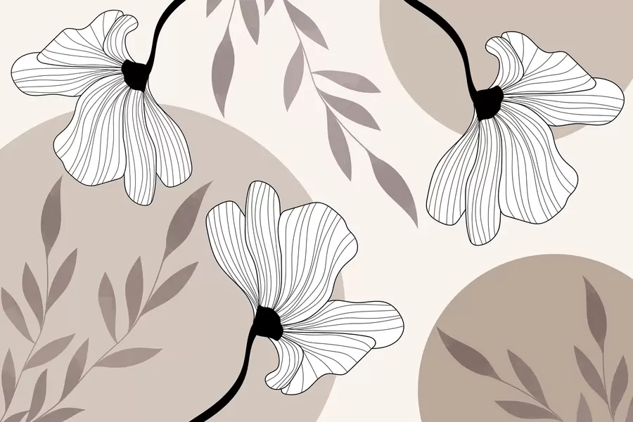 fototapet Abstracție cu flori și frunze în tonuri de bej w03328