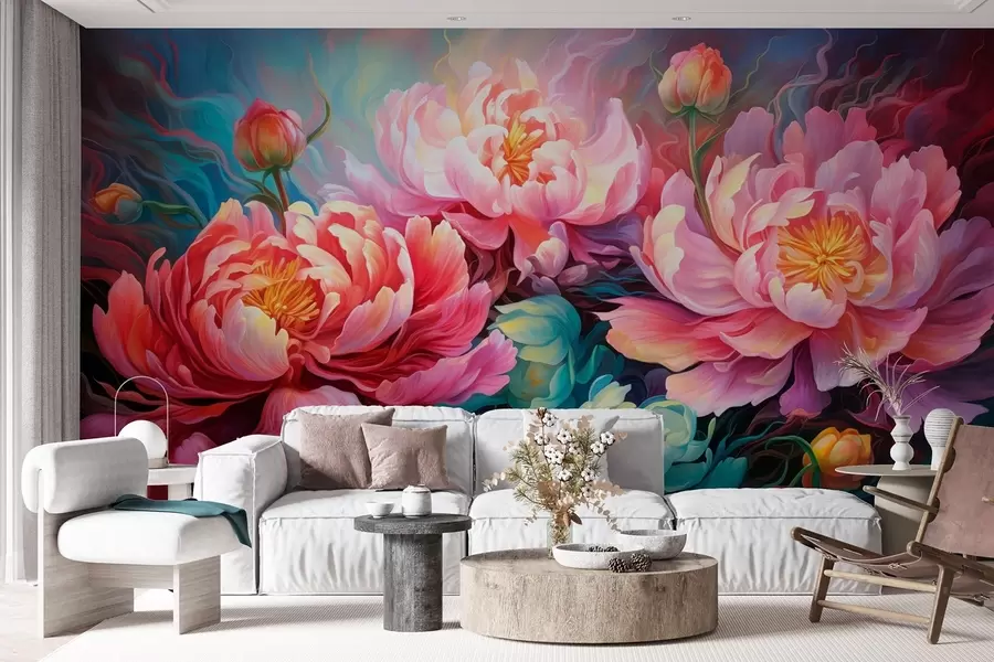 fototapet Bujori roz de poveste în stil brushstroke w08879