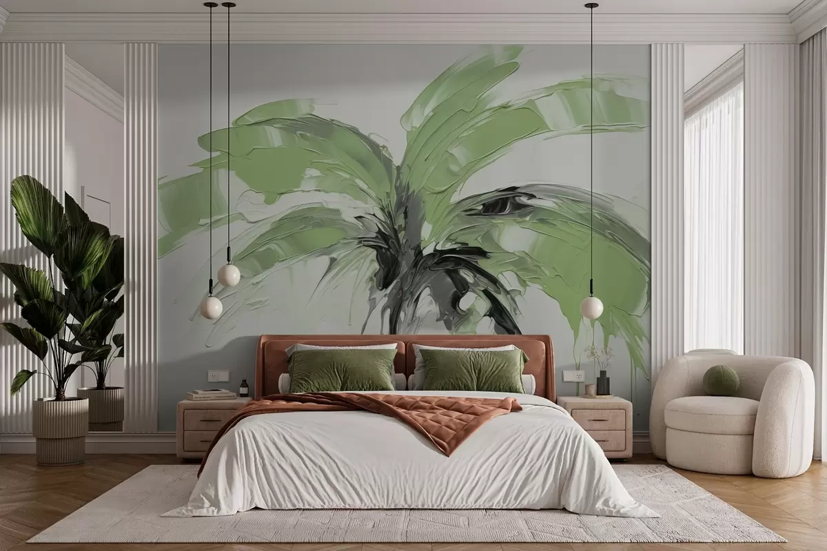 fototapet Palm imitație brushstrokes, nuanțe de verde w03363v1