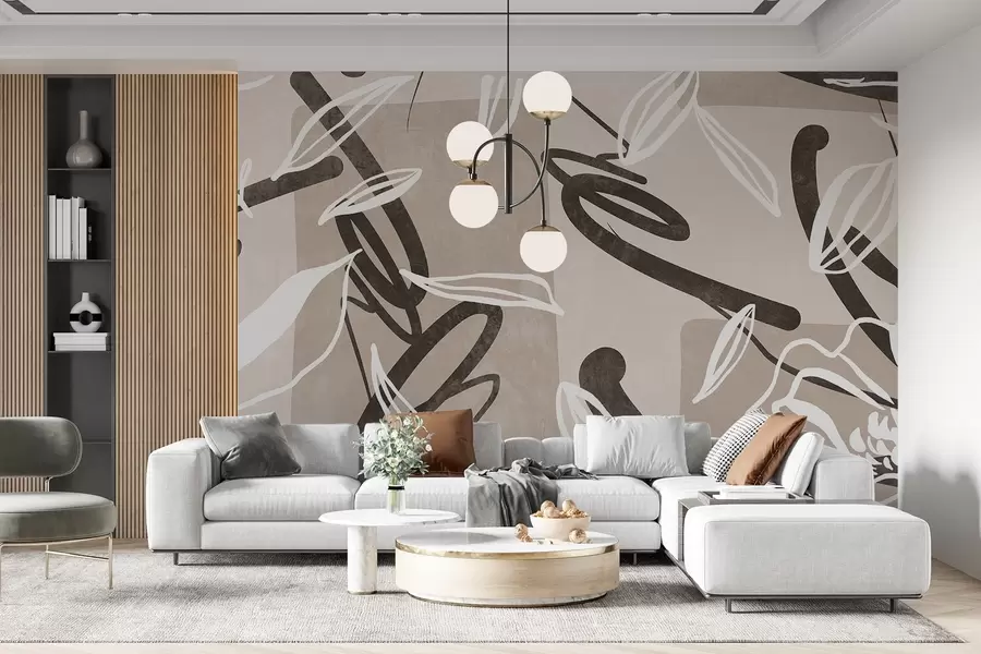 fototapet Design abstract texturat modern și minimalist cu elemente florale într-o paletă de culori bej neutru w08888