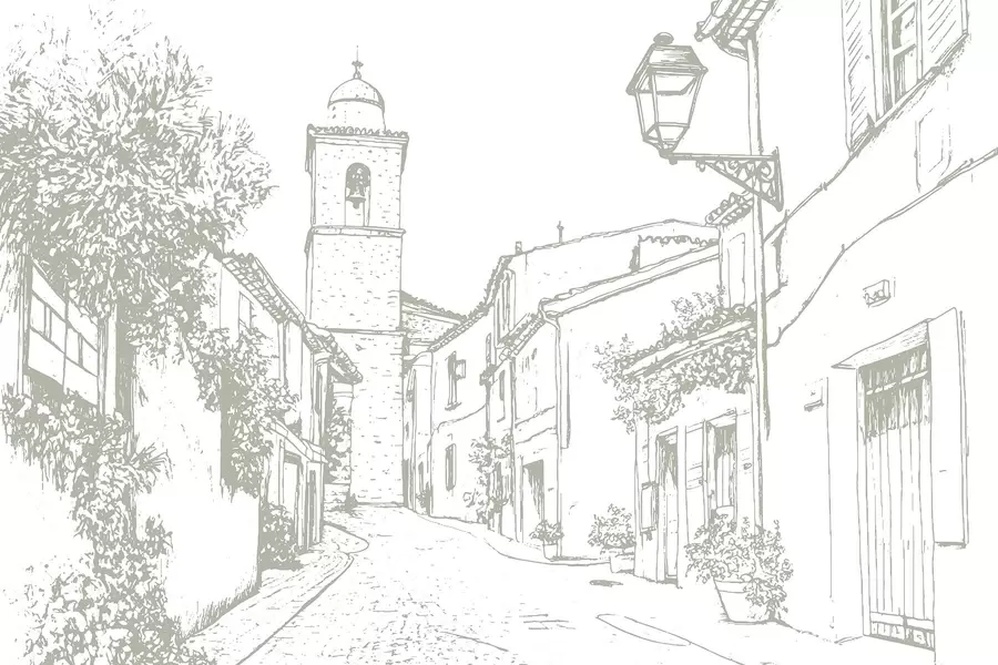 fototapet Strada orașului, arhitectură frumoasă, clădiri, mediteranean, linie de desen, culoare de măsline w03345