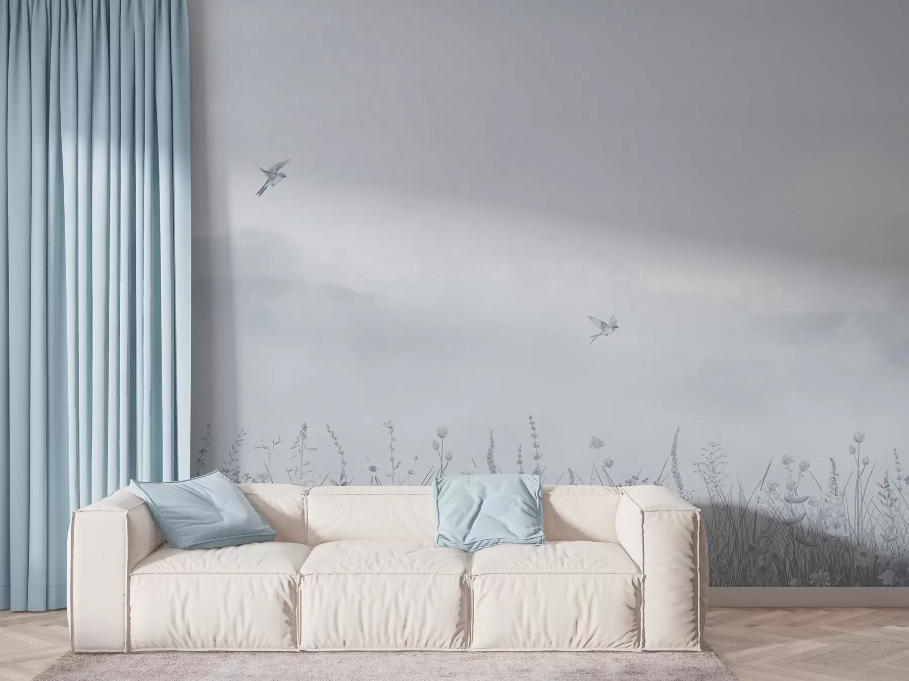 fototapet Flori sălbatice și cer cețos în tonuri albastre w03391v1