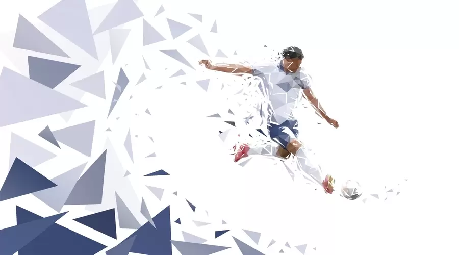 fototapet Fotbalist dinamic într-un stil low-poly, lovind mingea w03289