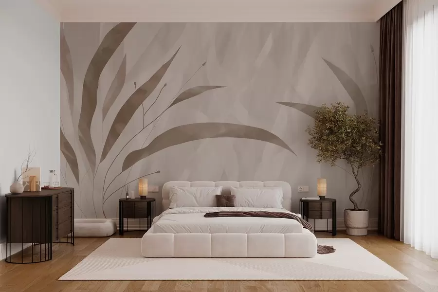 fototapet Stil eco, plante pe un fundal eterogen texturat în tonuri de bej w03394
