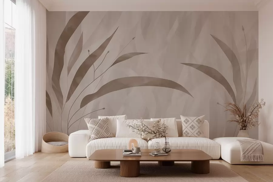 fototapet Stil eco, plante pe un fundal eterogen texturat în tonuri de bej w03394