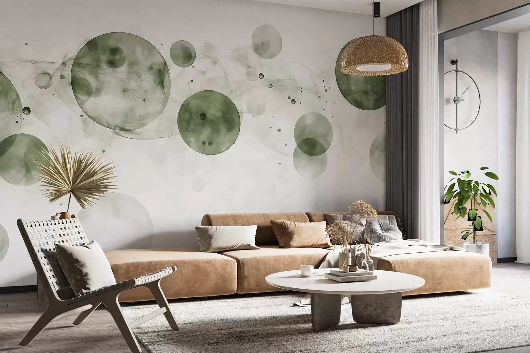 fototapet Cercuri în stil acuarelă, abstracție, eteric, artă fluidă, culori verzi w03405v1