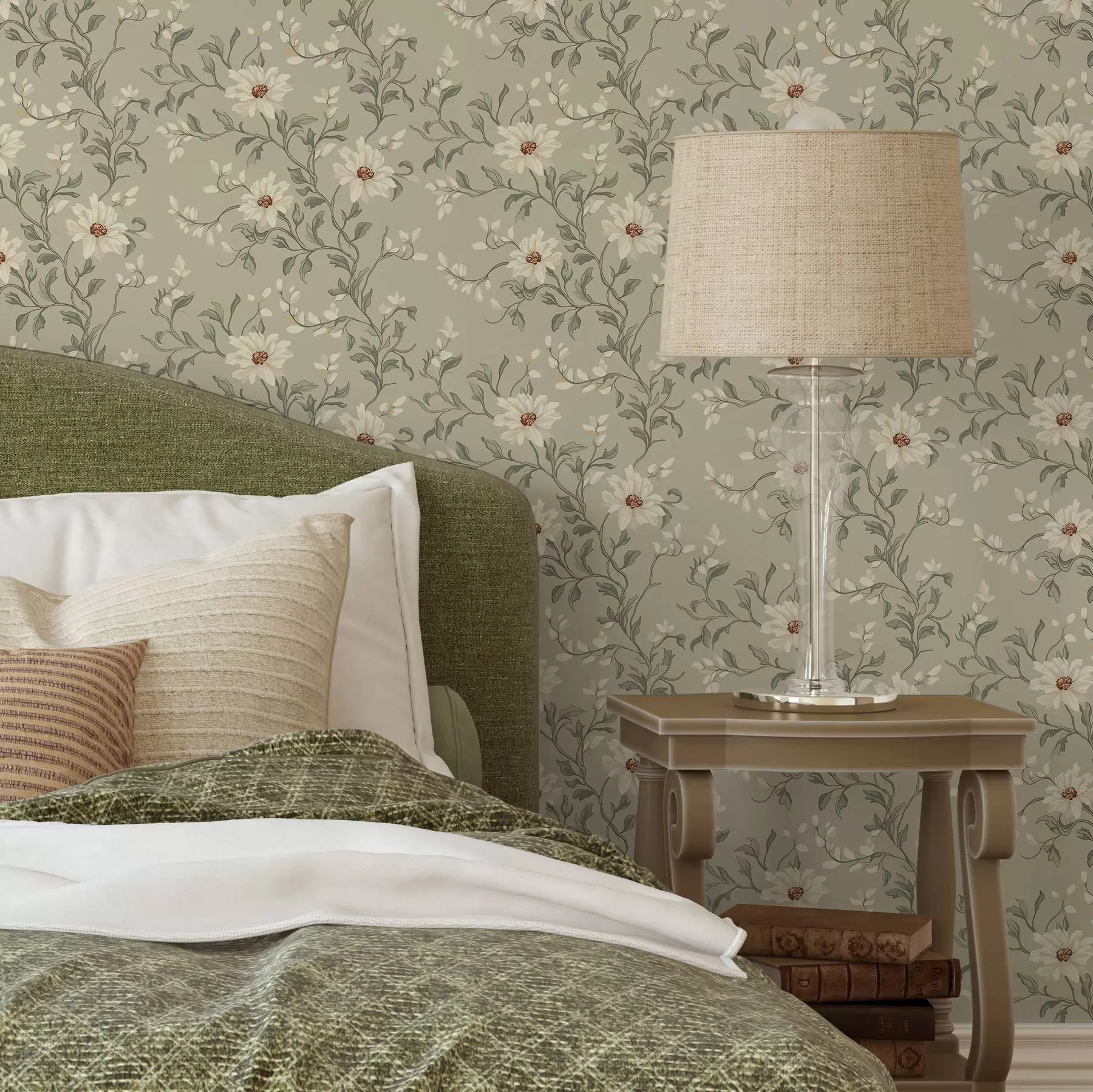 fototapet Flori albe cu frunze agitate pe fundal deschis a00001v1