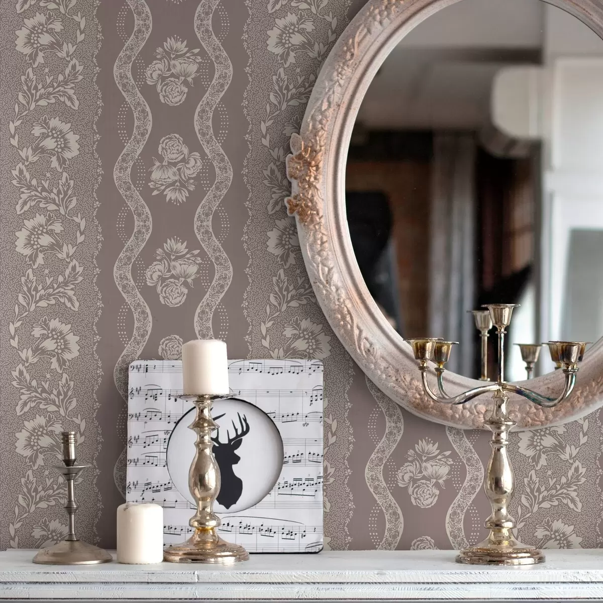 Wallpaper Ornament geometric delicat cu flori și linii curbe a00033