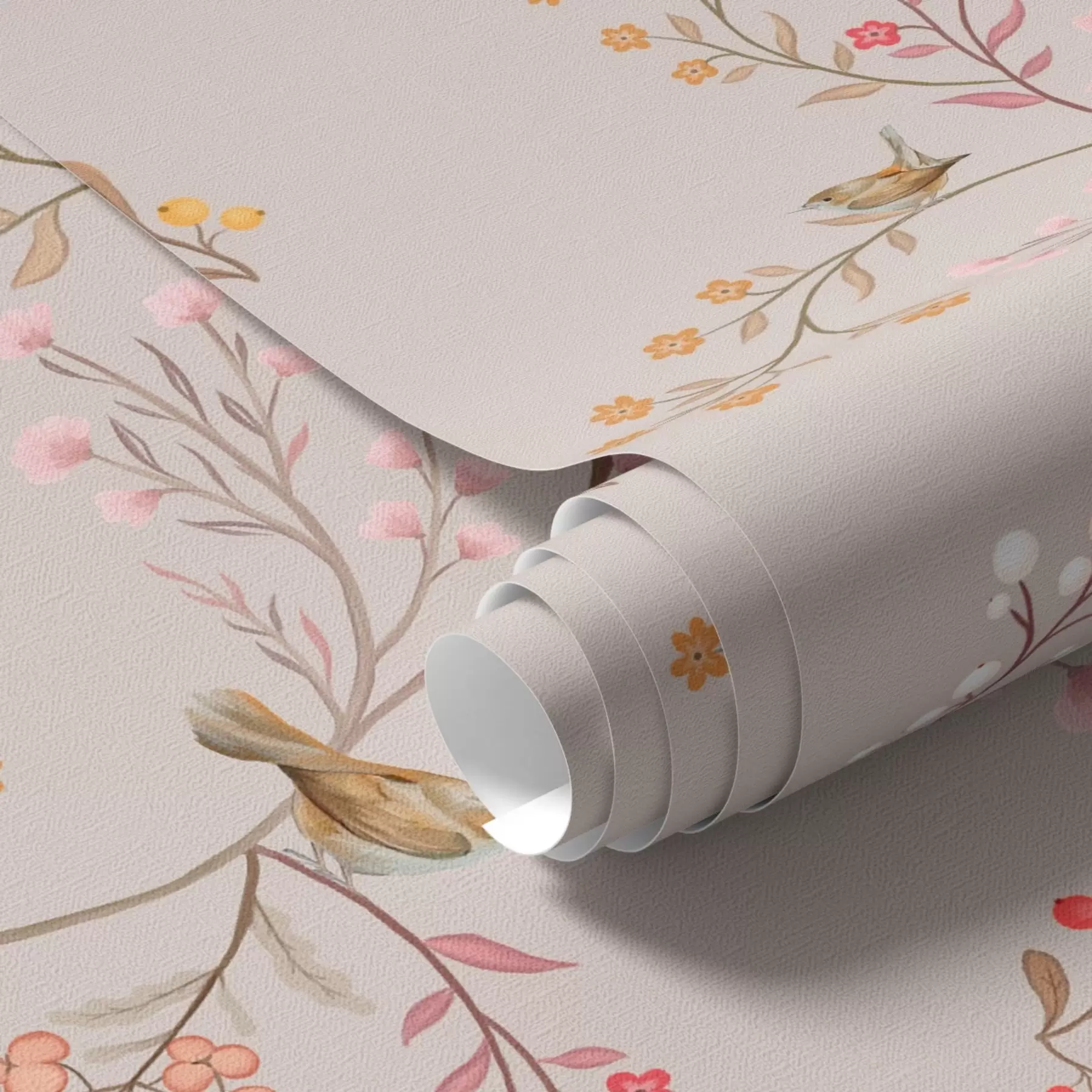 fototapet Flori delicate și colibri pe ramuri a00036