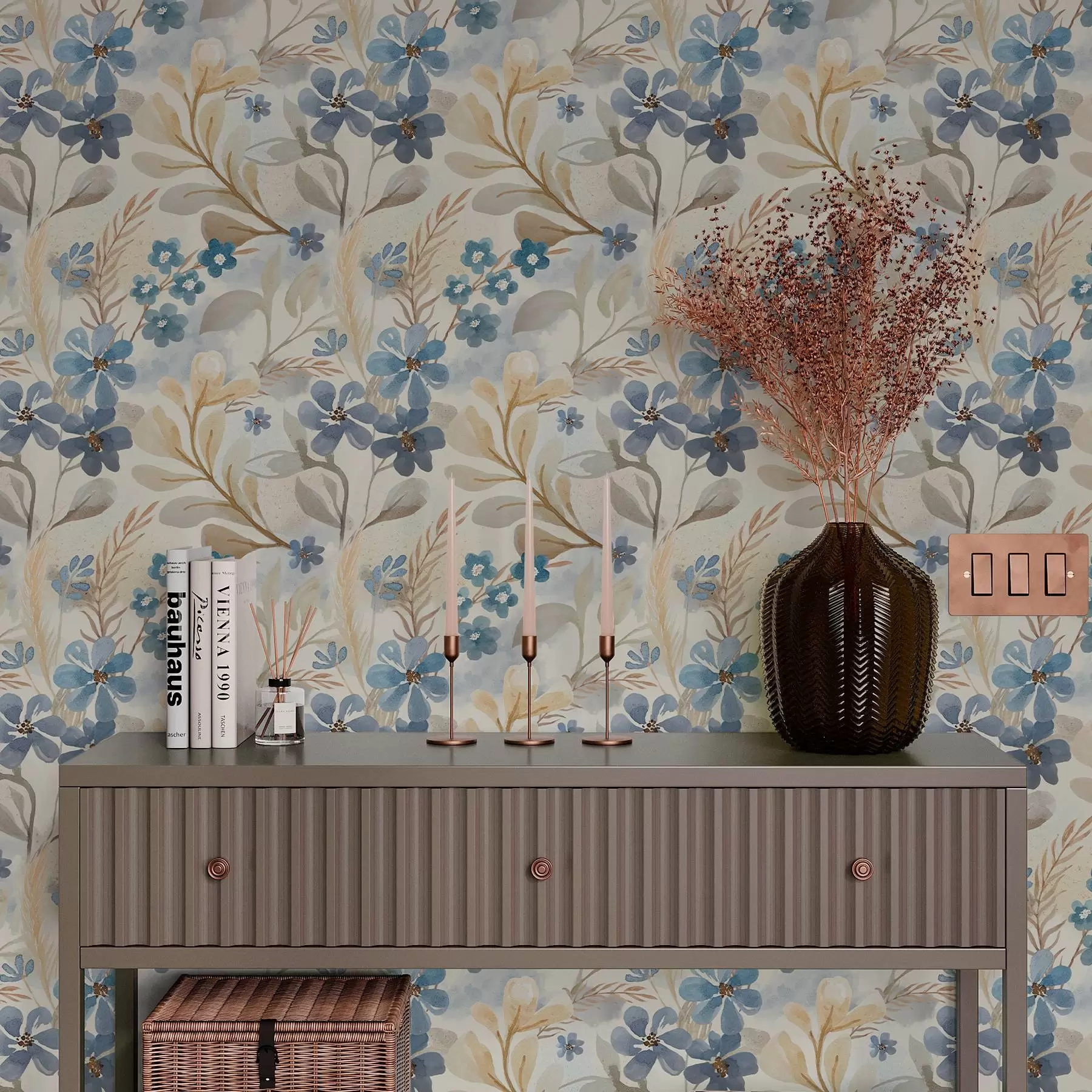 fototapet Flori delicate și frunze în stil acuarelă a00042