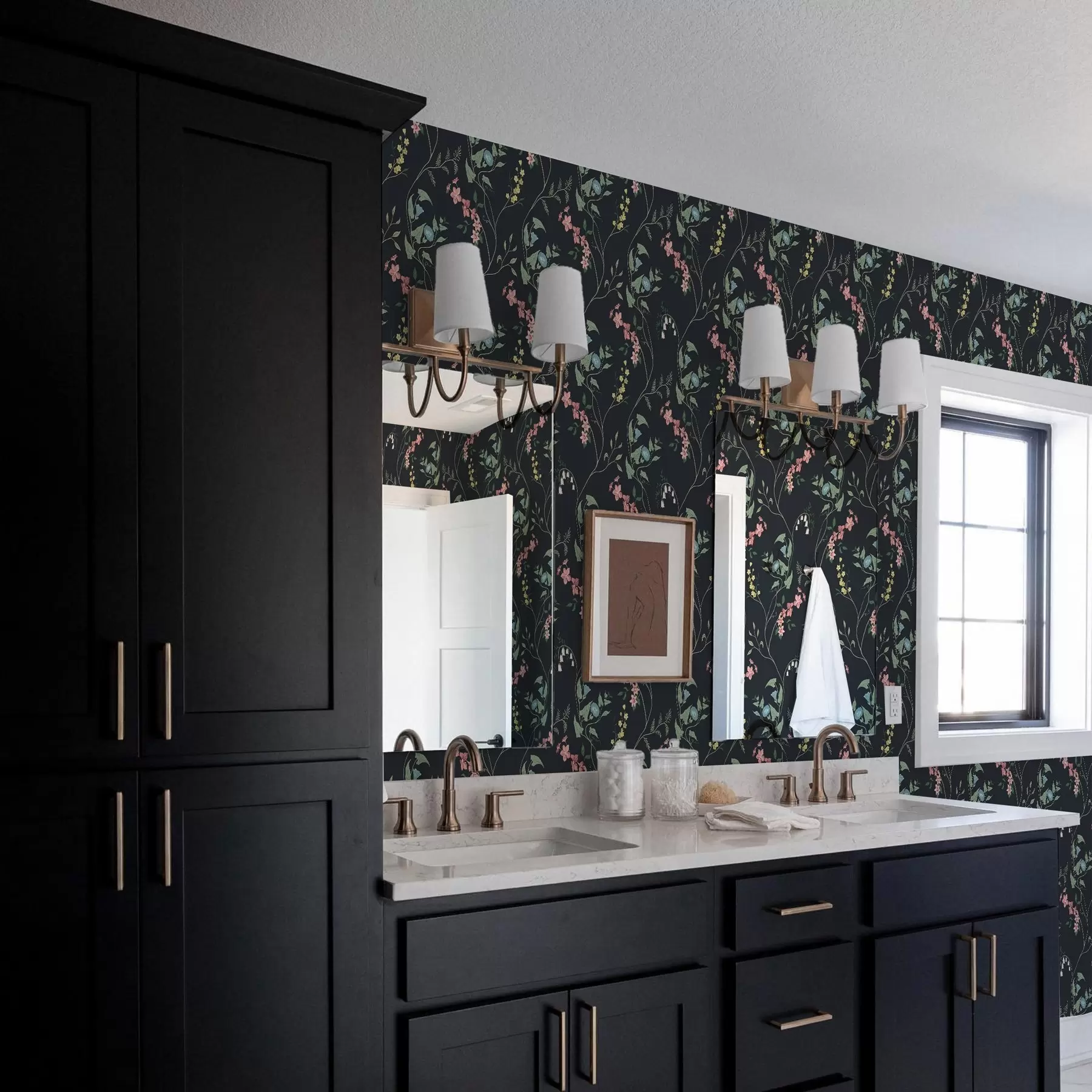 fototapet Flori, frunze și tulpini pe fundal închis a00047