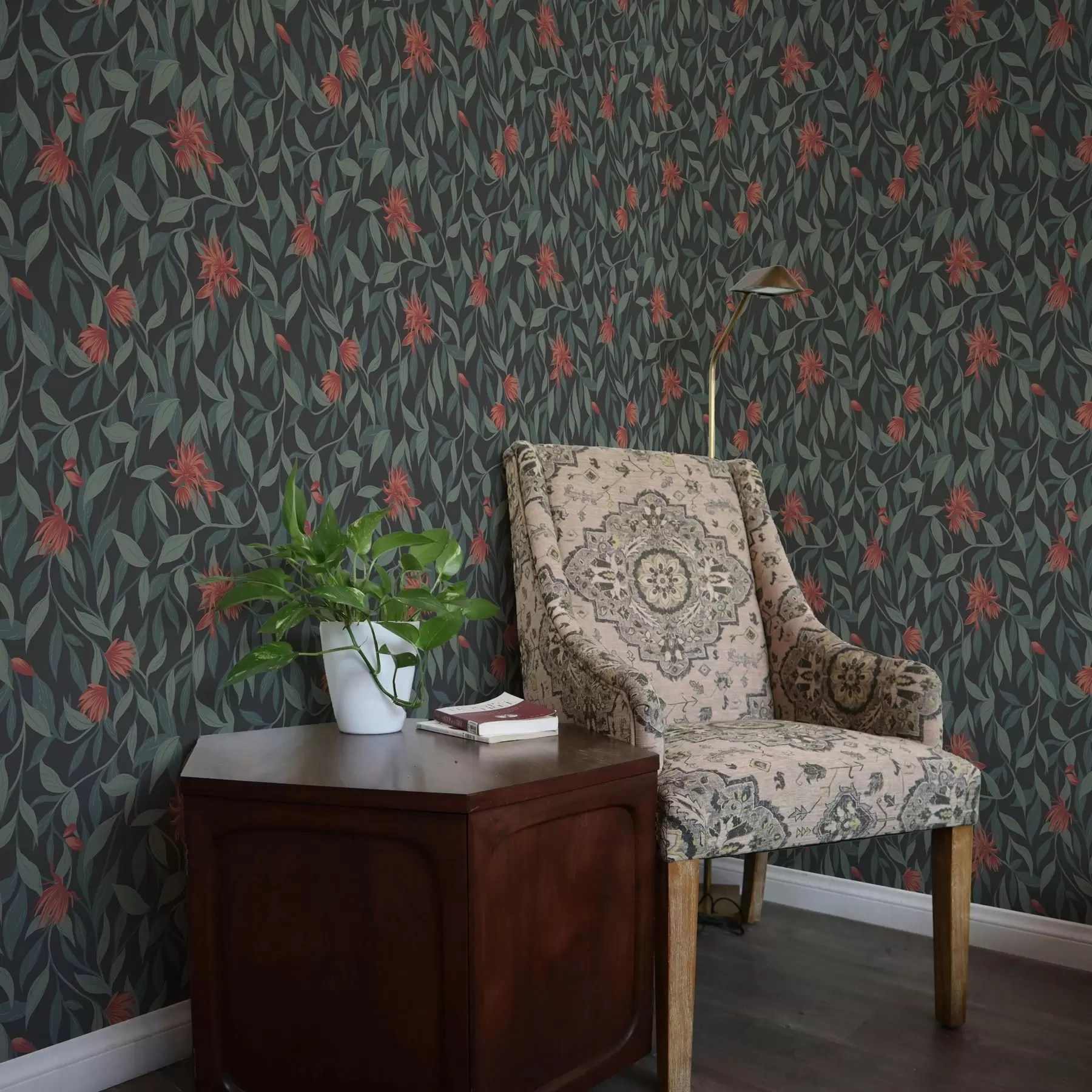 fototapet Ramuri suspendate cu flori roșii a00052v1