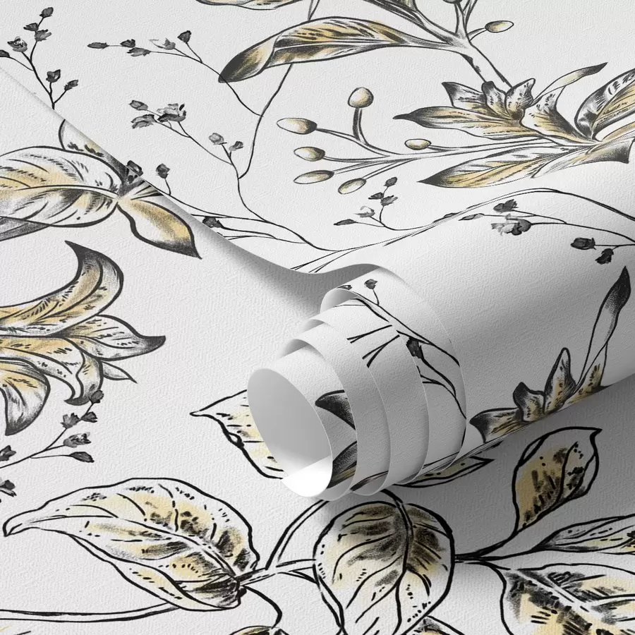 fototapet Ramuri cu frunze galbene pe fundal alb a00098