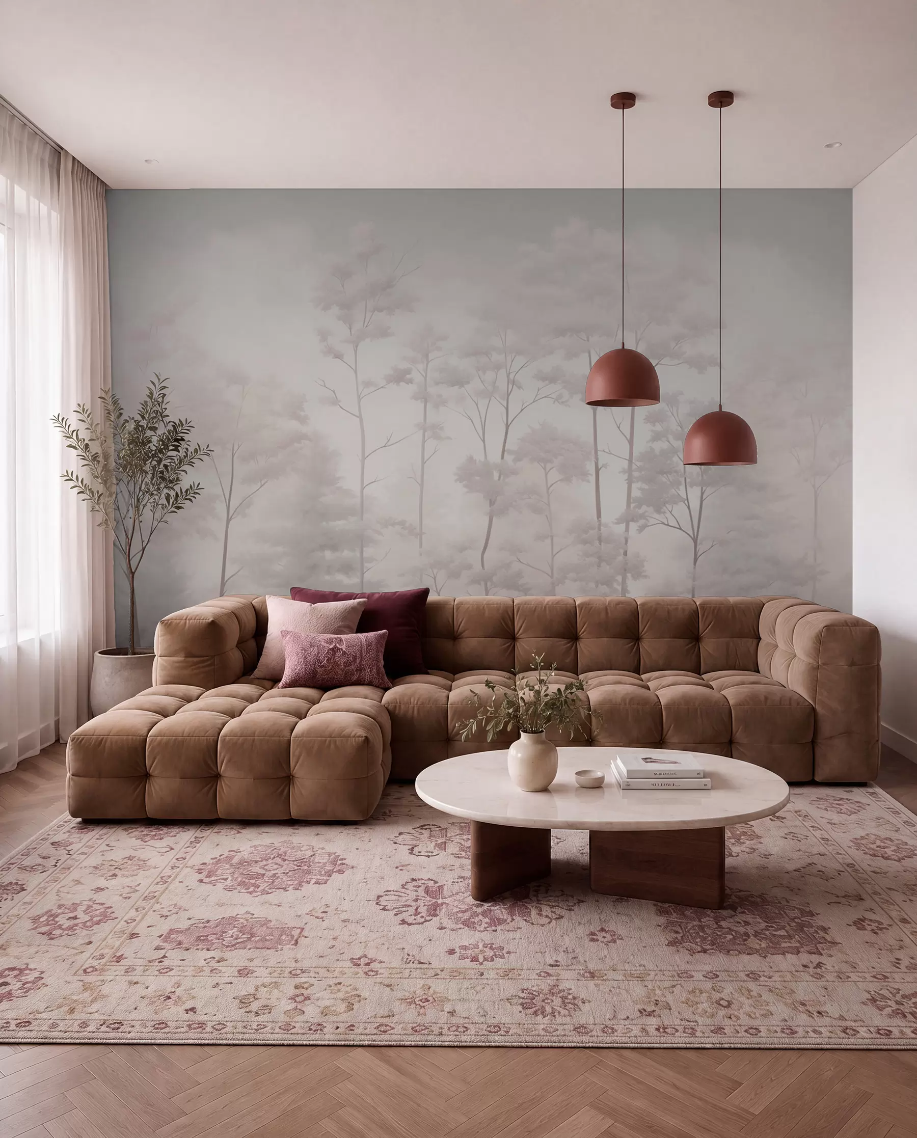 fototapet Pădure trendy în culori pastelate delicate w03525