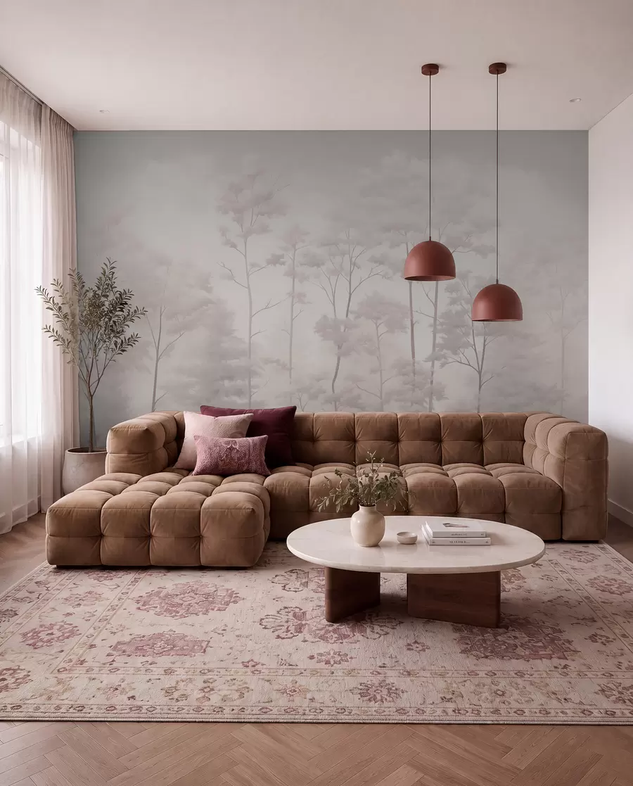 fototapet Pădure trendy în culori pastelate delicate w03525