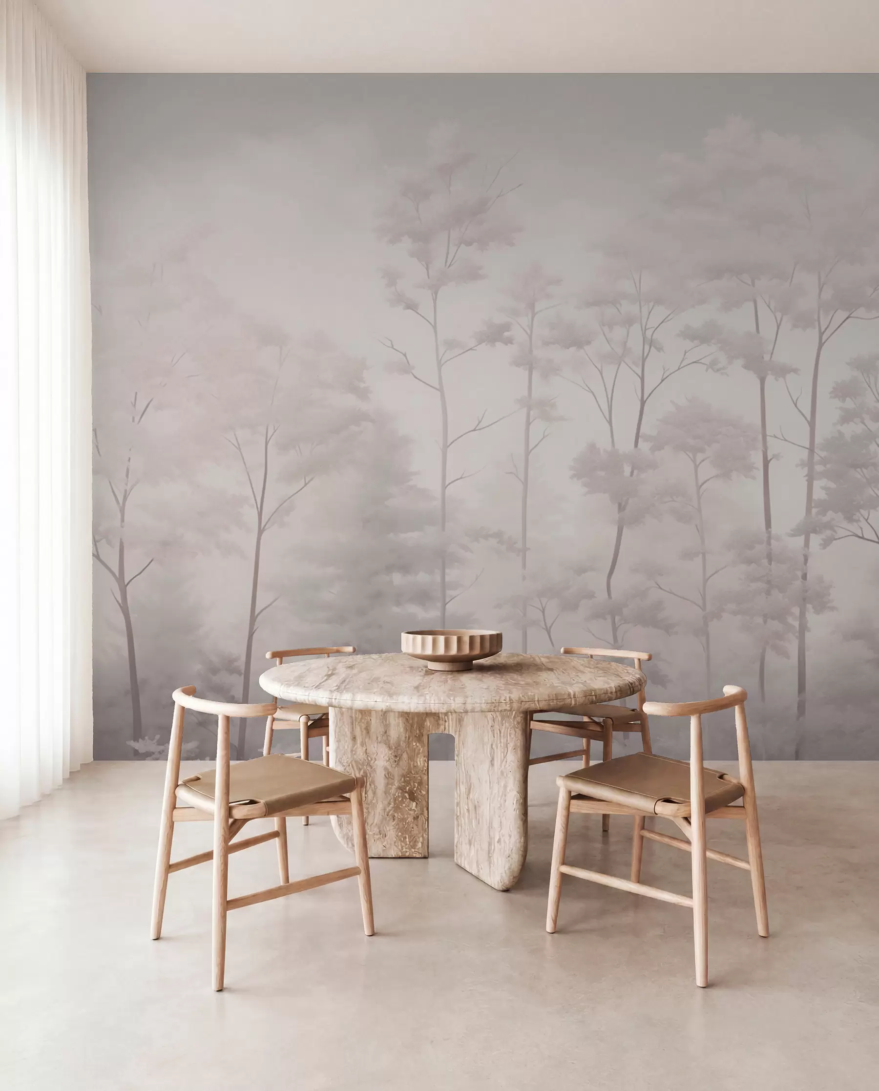 fototapet Pădure trendy în culori pastelate delicate w03525