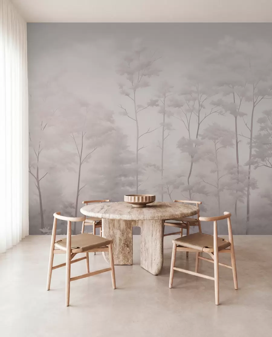 fototapet Pădure trendy în culori pastelate delicate w03525