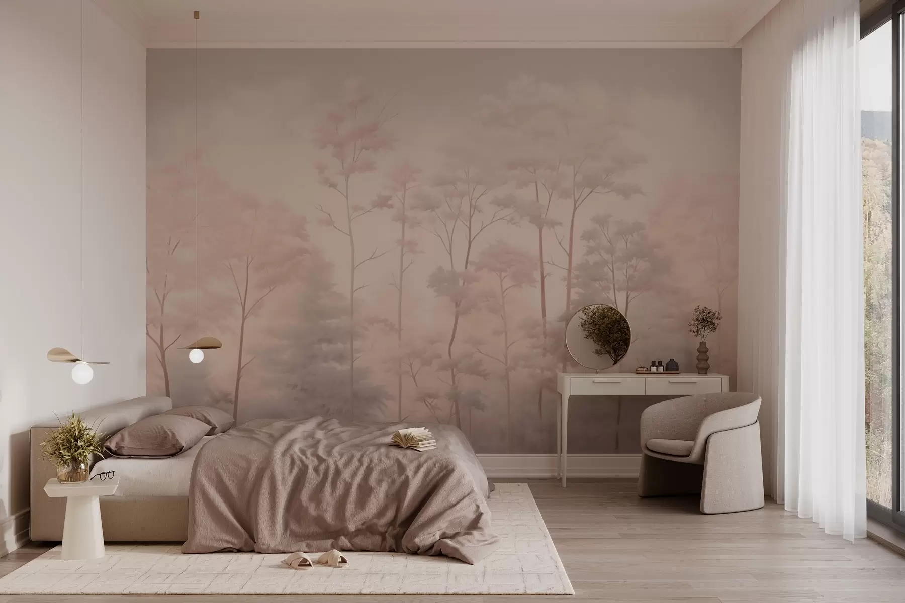 fototapet Pădure trendy în culori pastelate moi w03525v1