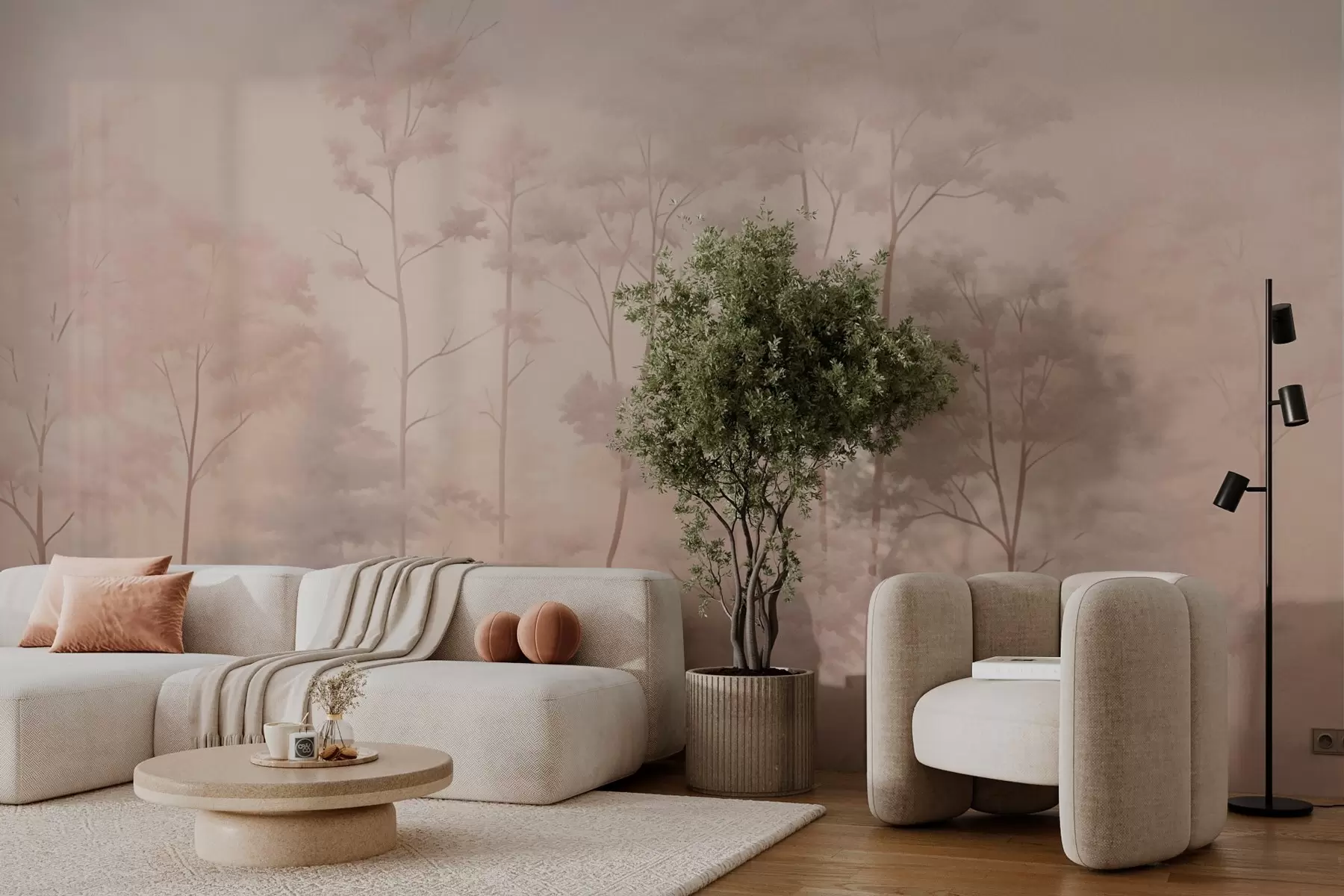 fototapet Pădure trendy în culori pastelate moi w03525v1