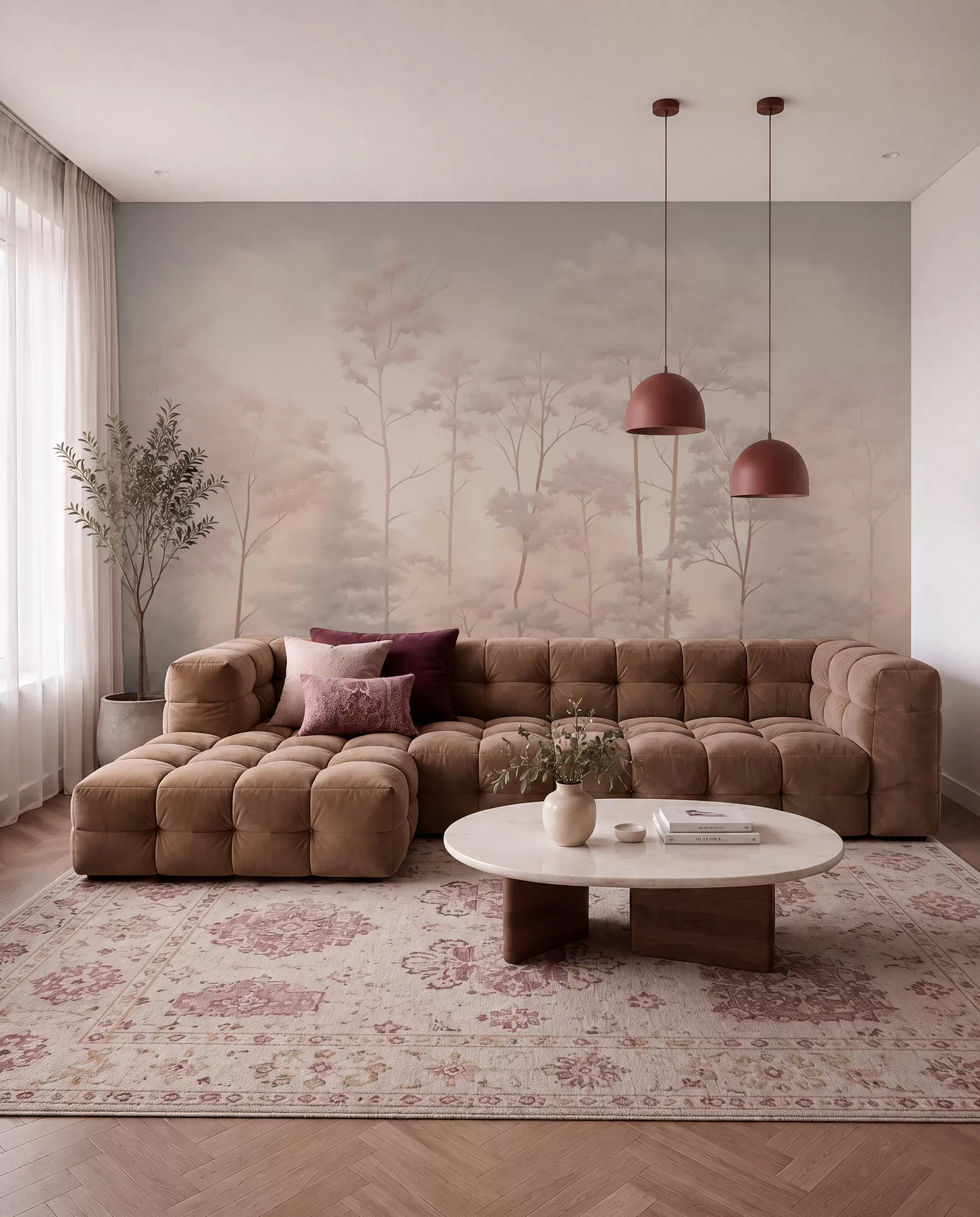fototapet Pădure trendy în culori pastelate moi w03525v1