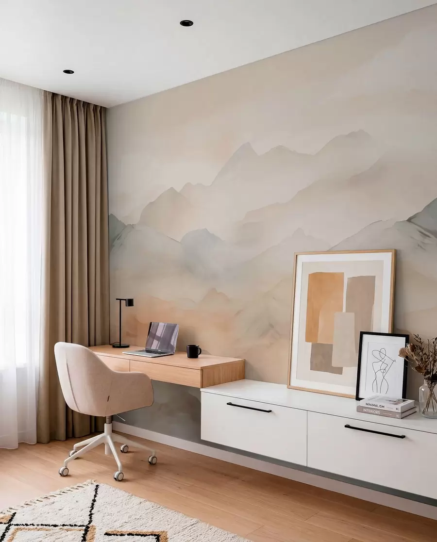 fototapet Munți cețoși în culori blânde w03535