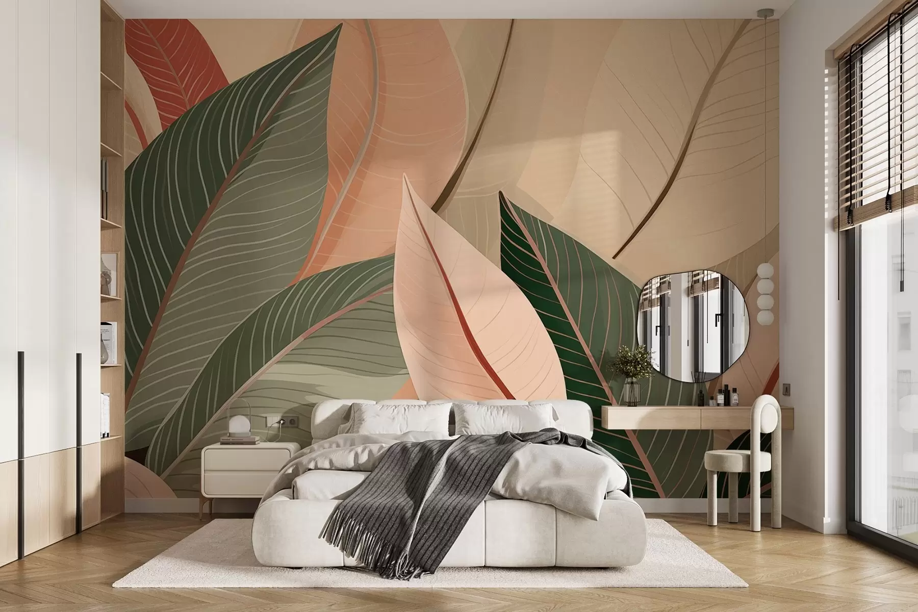 fototapet Close-up de frunze în culorile verde măsliniu și roz-crem w08944