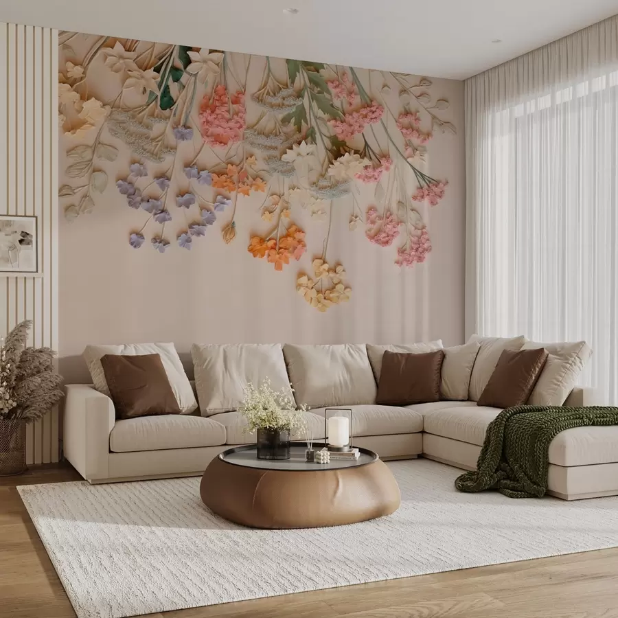 fototapet Agățat flori sălbatice voluminoase pe un fundal bej w08940