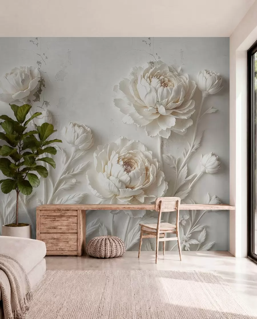 fototapet Flori pe un fundal de beton stil grunge w03553