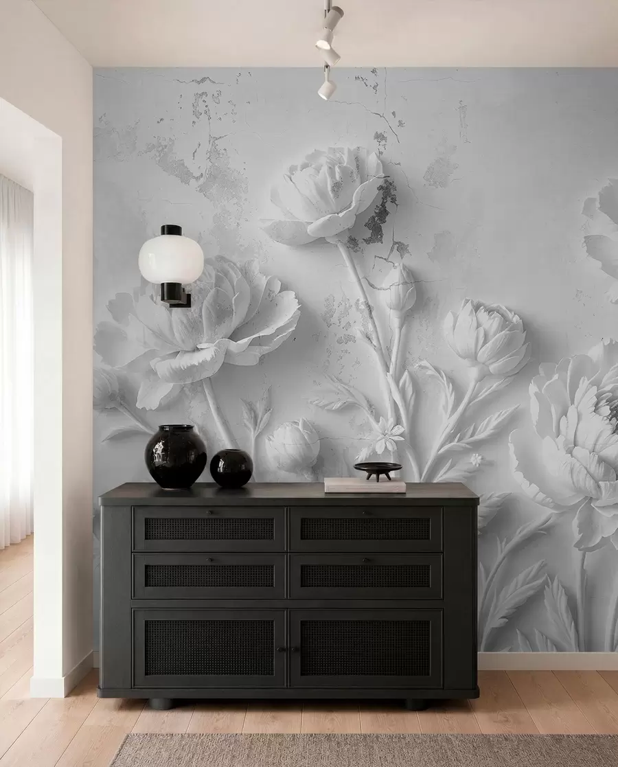 fototapet Flori pe un fundal de beton stil grunge w03553v2