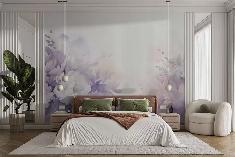 fototapet Flori mari delicate de liliac, imitație de acuarelă w08946