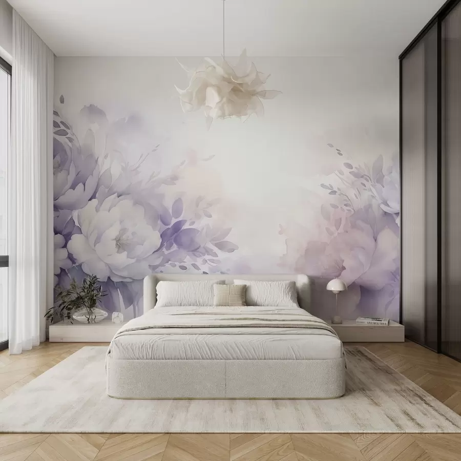 fototapet Flori mari delicate de liliac, imitație de acuarelă w08946
