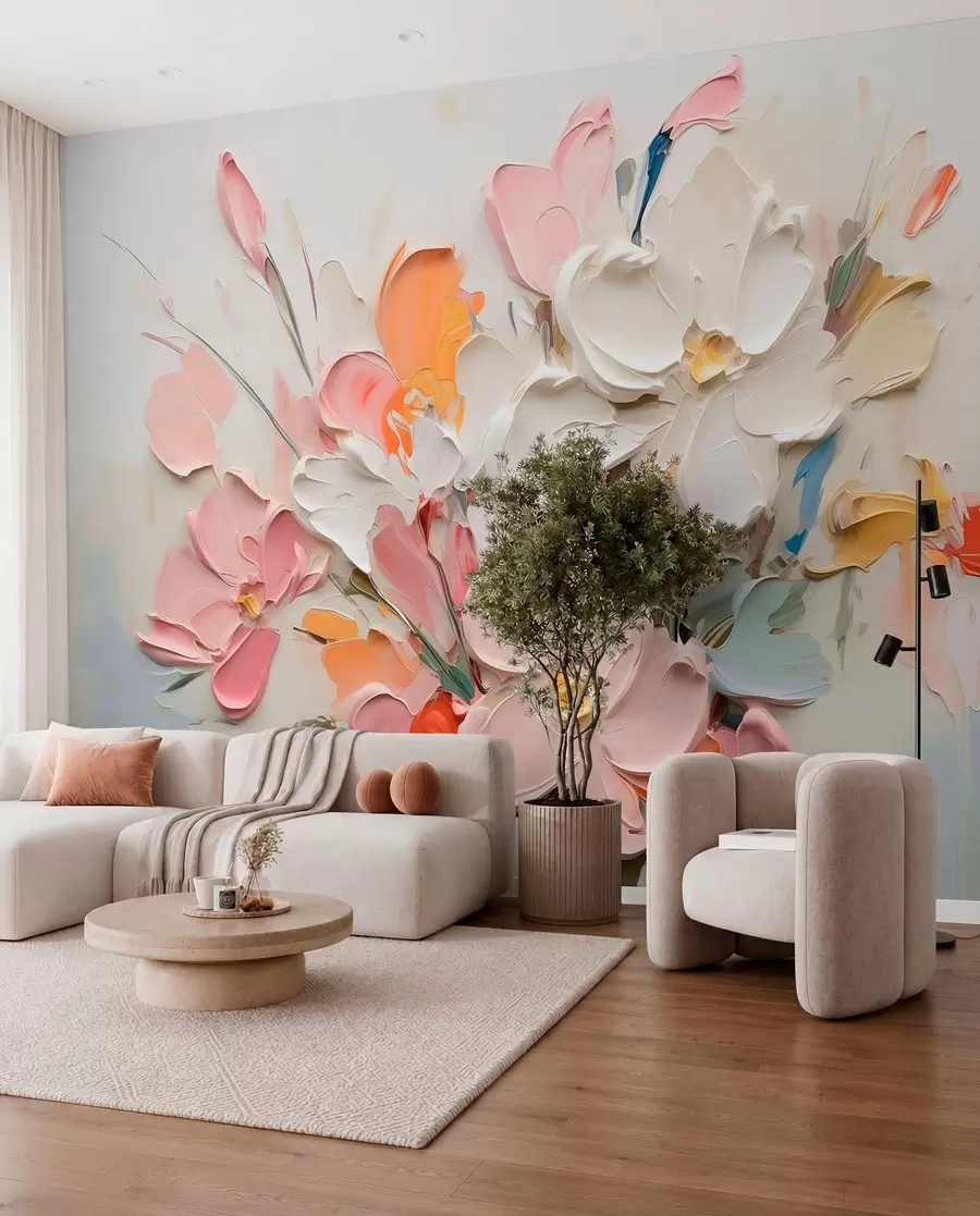 fototapet Flori volumetrice abstracte în stilul picturii în ulei w03582