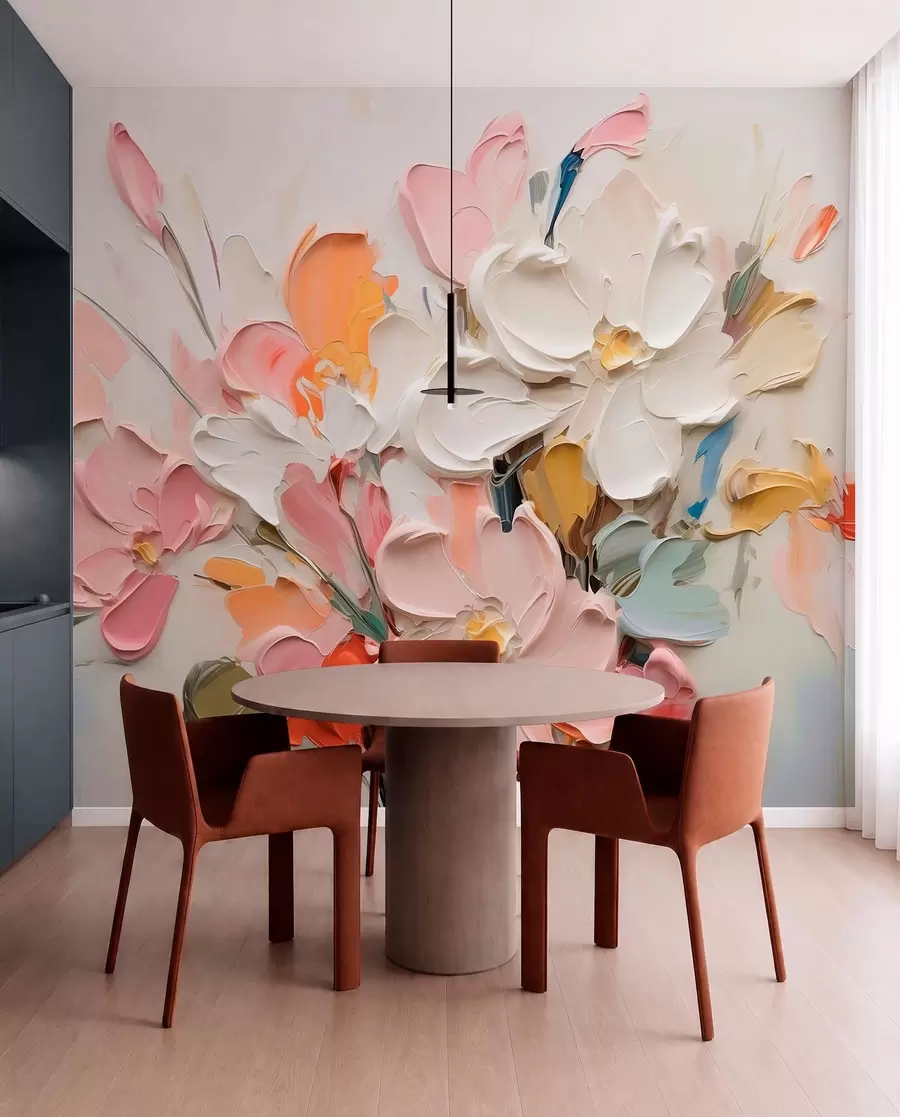 fototapet Flori volumetrice abstracte în stilul picturii în ulei w03582