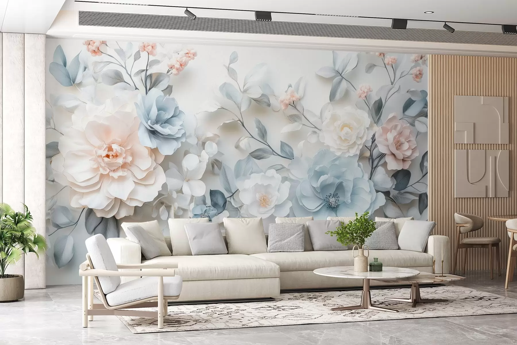 fototapet flori aerisite delicate cu efect de volum în stilul picturii în ulei w03457