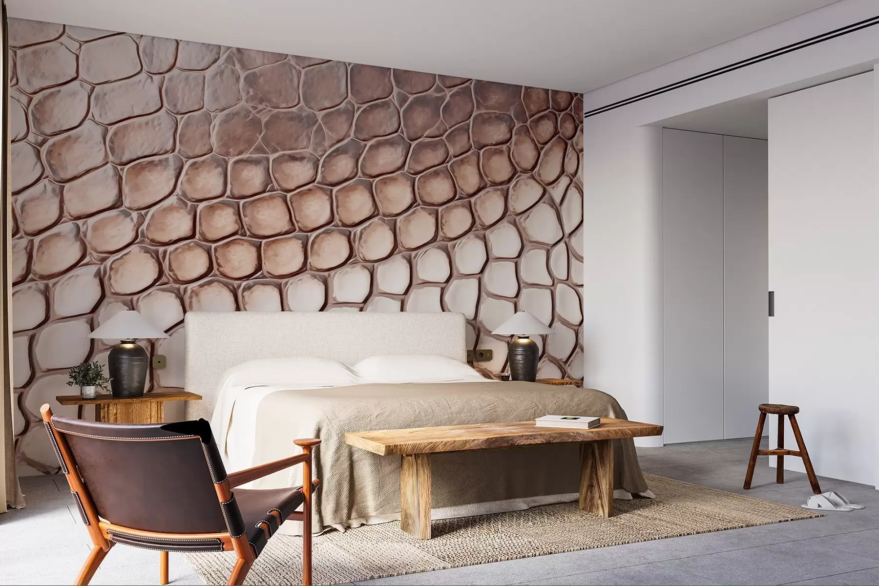 fototapet Piele de reptilă alb-maronie, model cu solzi w08957