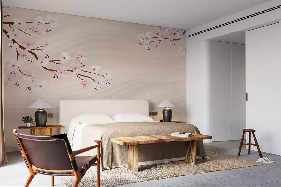 fototapet Ramuri Sakura pe un fundal de nisip ondulat w08959