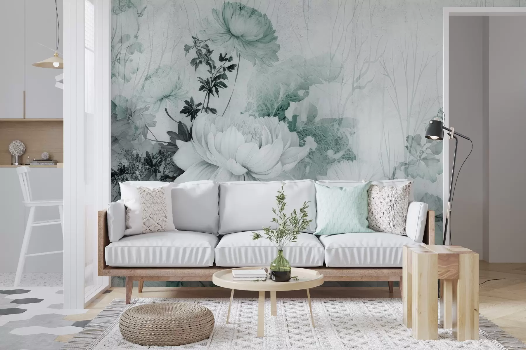 fototapet Flori de epocă pe un perete vechi crăpat w03654v2