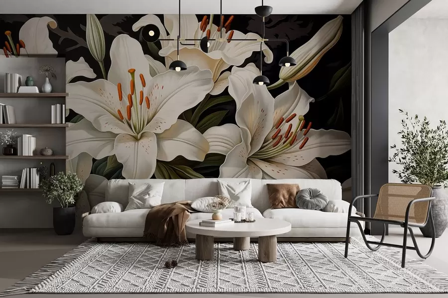 fototapet Elegant flori albe mari pe un fundal întunecat w08983