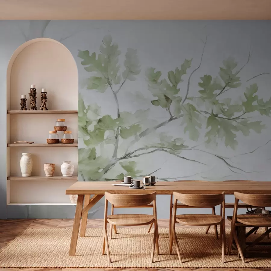 fototapet Ramură de stejar cu frunze nuanțe verzi w03772v1